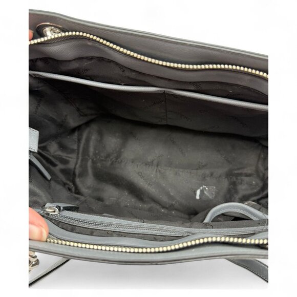 Calvin Klein Black Leather Tote Bag With Chain Straps & Magnetic Closures - Picture 7 of 10